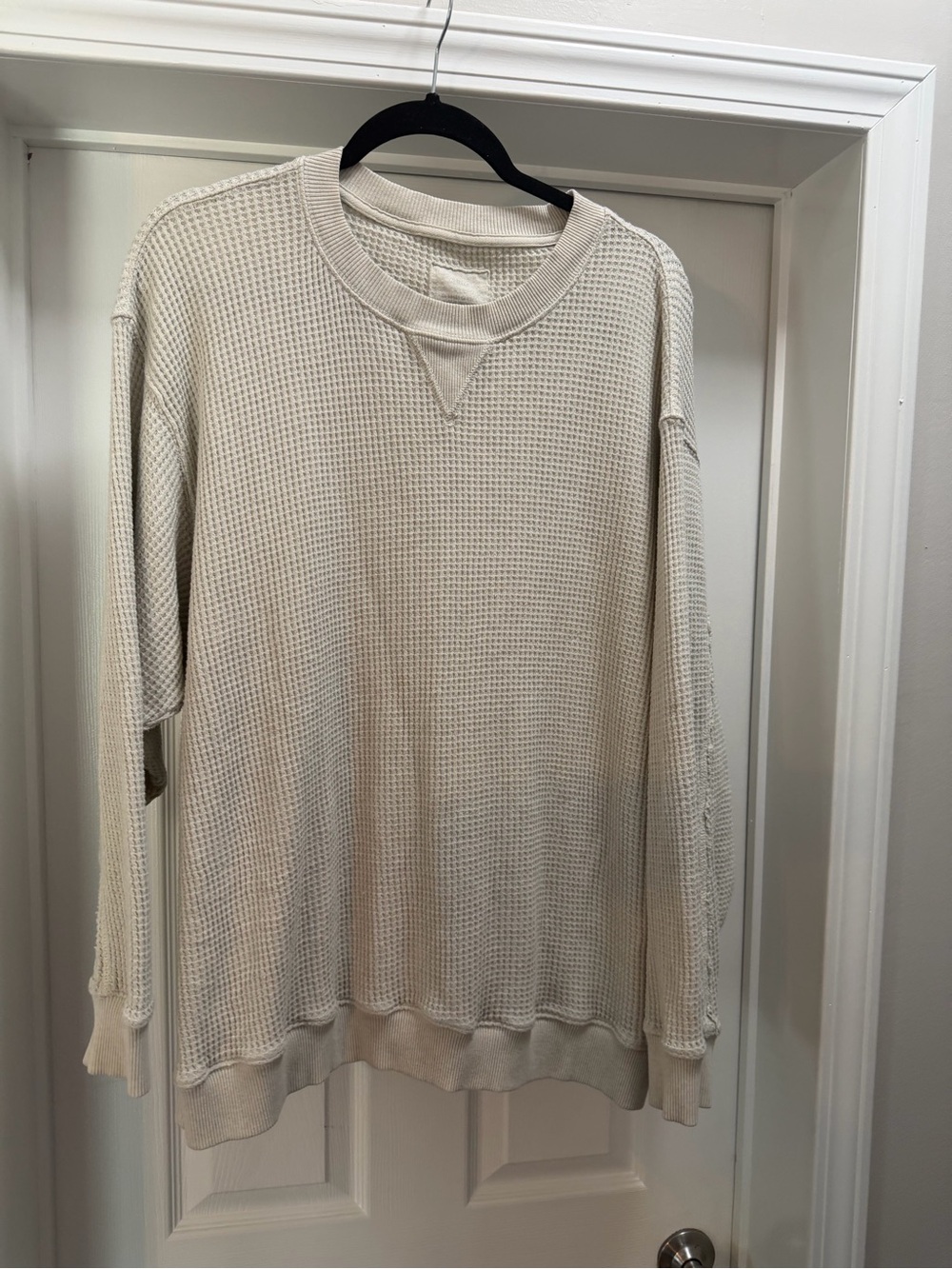 aerie Light Gray Waffle-Knit Crew Neck Sweater